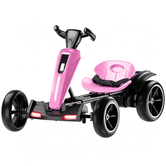 iRerts 12V Go Kart for Kids, Folder Electric Go Cart with Music, LED Light, Adjustable Seat, 4 Non-Slip EVA Wheels, Powered Ride on Toys for Kids Boys Girls Ages 3-6, Pink