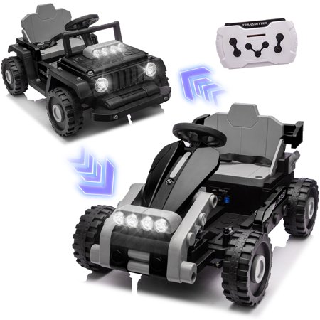 iRerts 12V Ride on Toys, 2 in 1 Ride on Building Block Cars Truck/Go Kart Freely Switched, One Chassis, Two Forms, Ride on Vehicles Kids Car with Remote Control, Bluetooth, Music, LED Light, Black