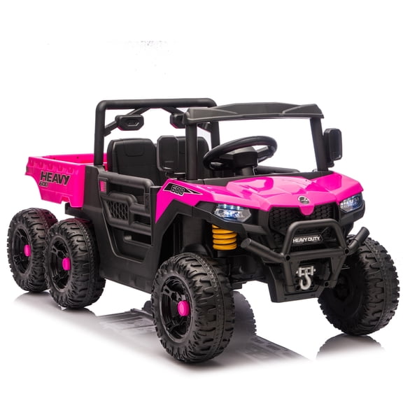 iRerts 24V Electric Ride on Dump Truck, 4WD Powered Ride on Toys with Remote Control, Dump Bed, Bluetooth Music, 6 Wheel Electric Car for Kids Boys Girls Birthday Christmas Gift Ages 3-5, Pink