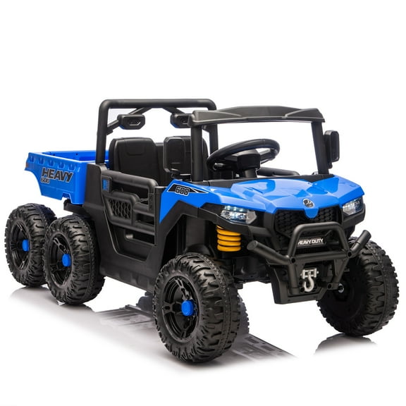 iRerts 24V Electric Ride on Dump Truck, 4WD Powered Ride on Toys with Remote Control, Dump Bed, Bluetooth Music, 6 Wheel Electric Car for Kids Boys Girls Birthday Christmas Gift Ages 3-5, Blue