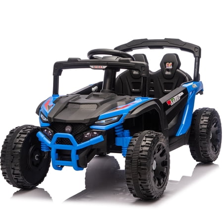 iRerts 24V Powered Ride on Car UTV, Kids Ride on Toys with Remote Control, Bluetooth, Music, 4 Wheels Suspension, LED Light, Kids Cars 4 Wheeler Electric Vehicles for Boys Girls Ages 3-5 Gifts, Blue