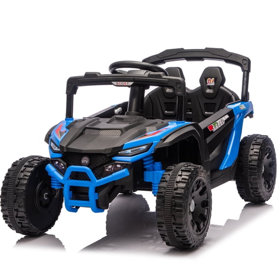 Ucades 24V Powered Ride on Car UTV, Kids Ride on Toys with Remote Control, Bluetooth, Music, 4 Wheels Suspension, LED Light, Kids Cars 4 Wheeler Electric Vehicles for Boys Girls Ages 3-5 Gifts, Blue