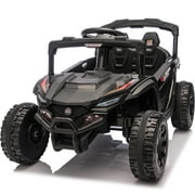 iRerts 24V Powered Ride on Car UTV, Kids Ride on Toys with Remote Control, Bluetooth, Music, 4 Wheels Suspension, LED Light, Kids Cars 4 Wheeler Electric Vehicles for Boys Girls Ages 3-5 Gifts, Black