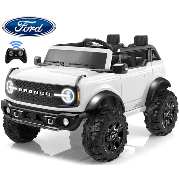 iRerts 24V 2 Seater Ride on Cars, Licensed Ford Bronco Base Powered Ride on Toys for Big Kids Ages 3-8, Kids Car Electric Vehicle with Remote Control, Bluetooth, LED Lights, 4 Wheel Suspension, White