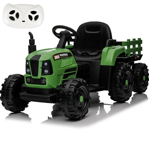 iRerts 24V Ride on Toy Tractor with Trailer, Powered Ride on Car with Remote Control, Electric Cars for Kids Toddlers 3-6 Years Old with 3 Speeds, Bluetooth, Music, USB/MP3 Ports, LED Light, Emerald