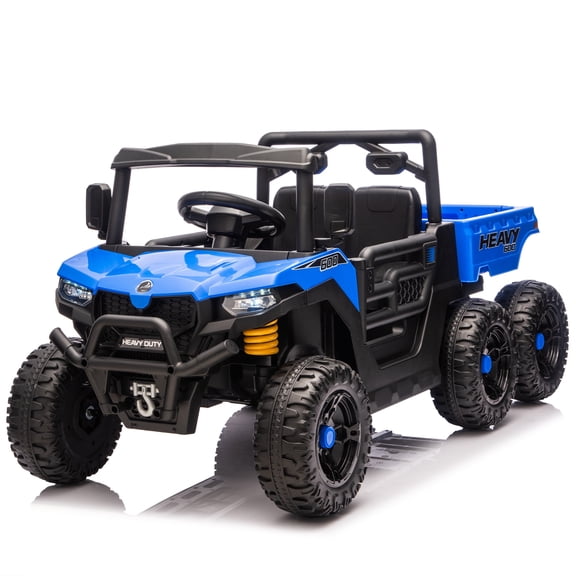 iRerts 24V Electric Ride on Dump Truck, 4WD Powered Ride on Car with Remote Control, 6 Wheel Suspension, Electric Dump Bed, Bluetooth Music, LED Light, Toddlers Ride on Toys for Kids Aged 3-5, Blue