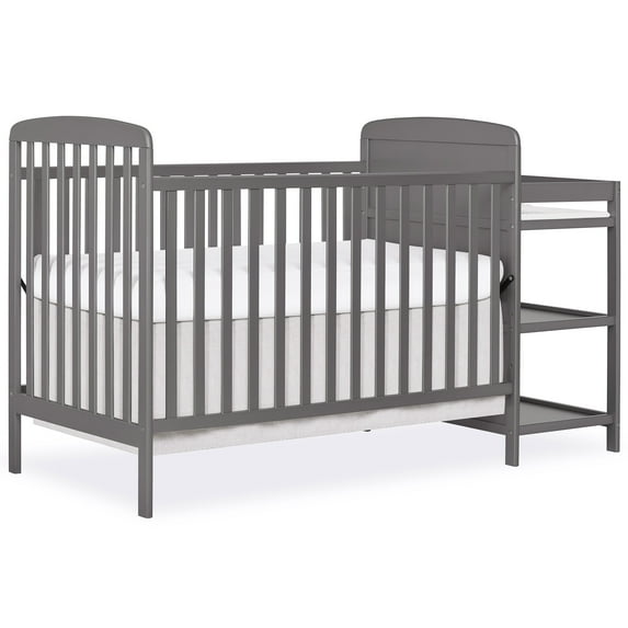 iRerts 3 in 1 Convertible Crib and Changer, Wood Baby Crib and Changing Table with Open Shelves, Converts to Toddler Bed and Daybed, Storm Gray