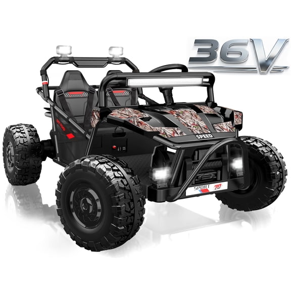 iRerts 36V Powered Ride on Toys for Big Kids, 2 Seater Ride on Cars with Bluetooth, Music, 4 Wheels Spring Suspension, Kids Car Electric Ride on Vehicles for Boys Girls Ages 6+, Black