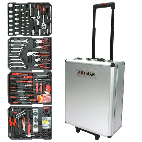 iRerts 899PCS Tool Set, White Hand Tool Box with 4 Layers of Toolset and Wheels, Household Tool Kit with Rolling Tool Box, Complete Tool Box Set for Men, Household Hand Tool Set for House Repair