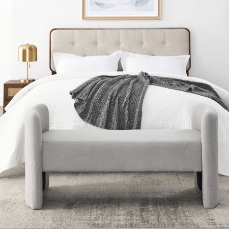 iRerts Bench Seat, 52" Velvet Upholstered Bench Ottoman Bench, Couch Long Bench Ottoman Wood Frame, Modern Entryway Bench Bed Bench for Entryway Dining Room Living Room Bedroom, Grey Teddy