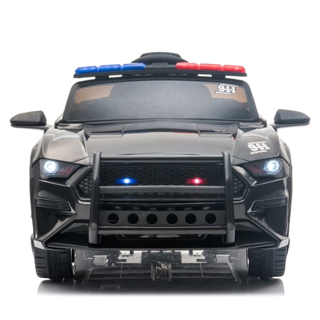 iRerts Black 12V Battery Powered Ride On Cars with Remote Control, Electric Cars for Kids Boys Girls Christmas Birthday Gifts, Kids Ride on Police Car with LED Lights, Siren, Microphone, USB, MP3