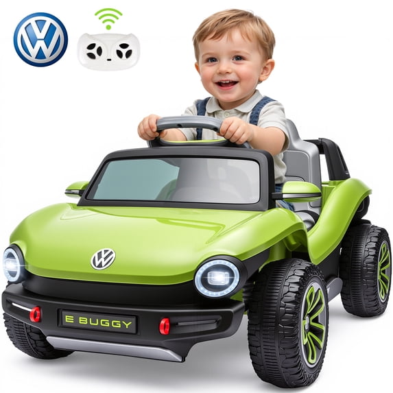 iRerts 12V Ride on Cars with Remote Control, Licensed Volkswagen Beetle Powered Ride on Toys with Bluetooth, USB Port, Music, Rear Storage, LED Lights, Electric Car for Kids 3-6 Years Old, Green