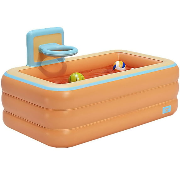 iRerts Blow Up Pool, Kids Wireless Inflatable Pool with Basketball Rack, Folding Swimming Pool for Kids Toddlers Infant Early Education Pool, Baby Kids Pool for Outdoor Indoor Garden Backyard, Orange
