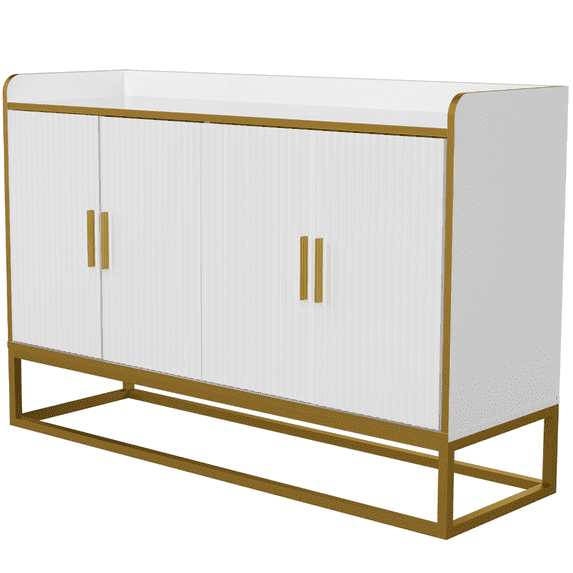 iRerts Buffet Table Accent Cabinet with Storage, Wood Kitchen Buffet Cabinet Sideboard with Doors and Metal Leg, Modern Freestanding Sideboard Cabinet for Kitchen Living Room Entryway, White