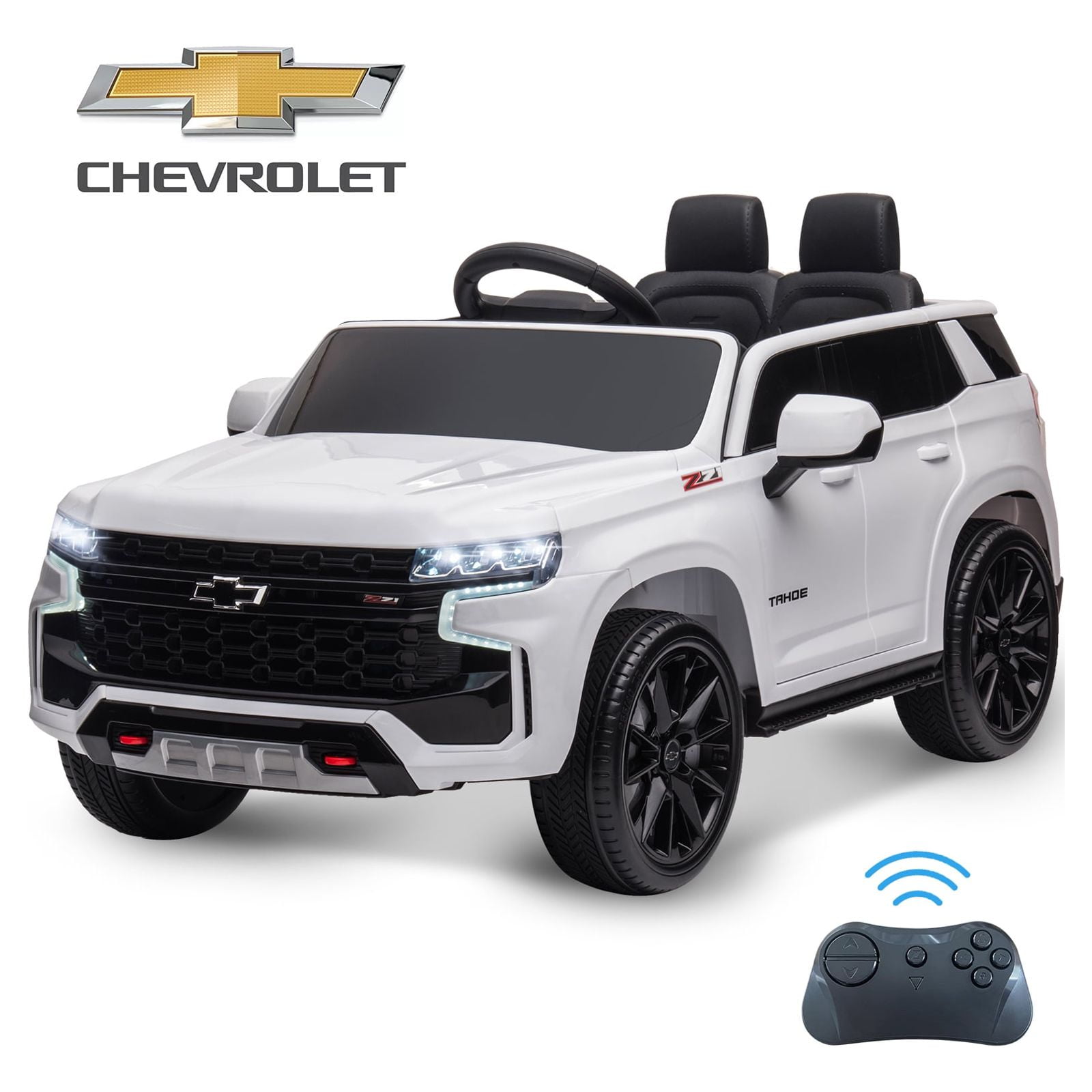 iRerts Chevrolet 12V Battery Powered Car Toy for Girls Boys, Kids Ride on Car with Remote Control, LED Light, MP3, Bluetooth, Seat Belt, Electric Truck for 3+ Kids Birthday Gift, Black