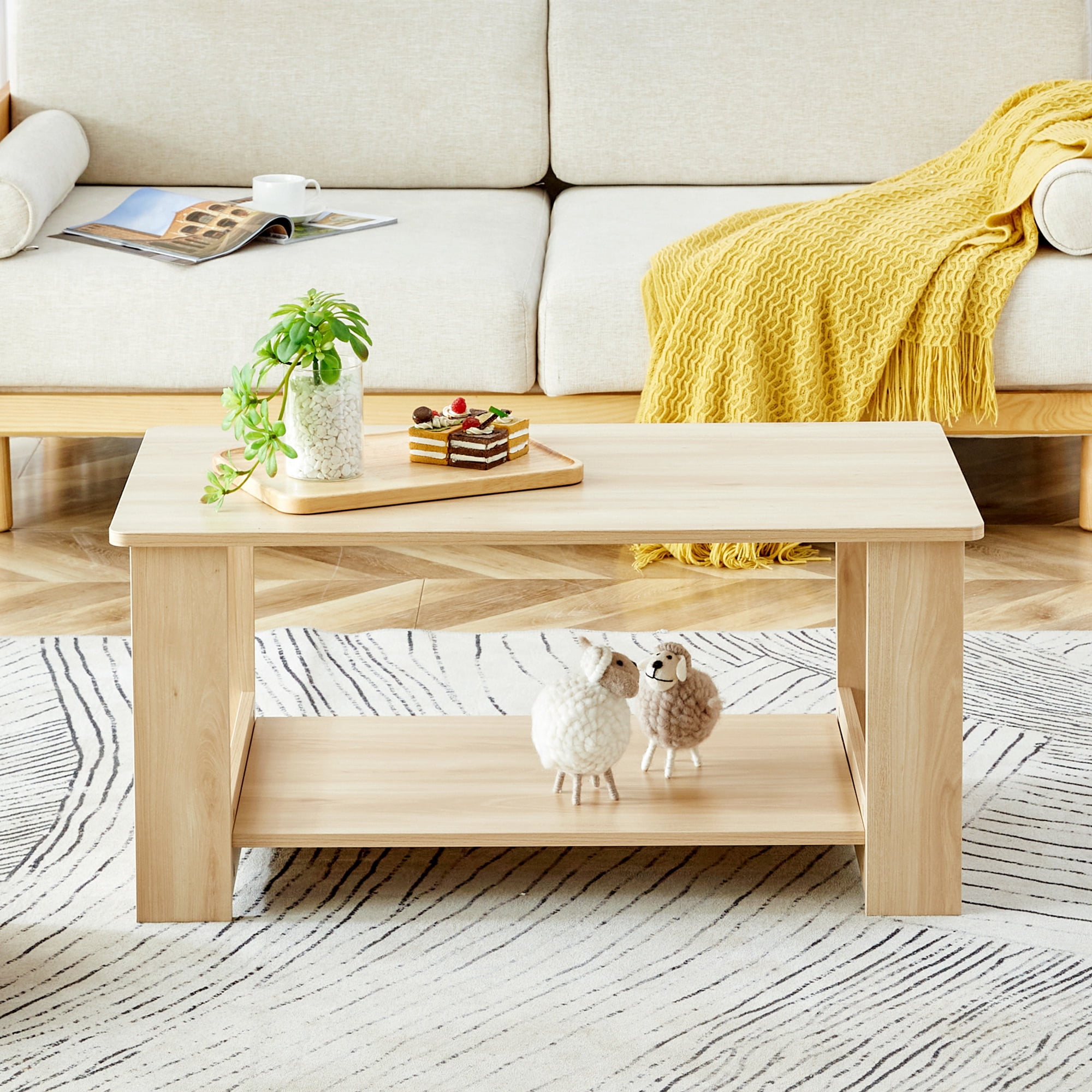 iRerts Coffee Tables for Living Room, 2 Tier Modern Rectangular Wood ...