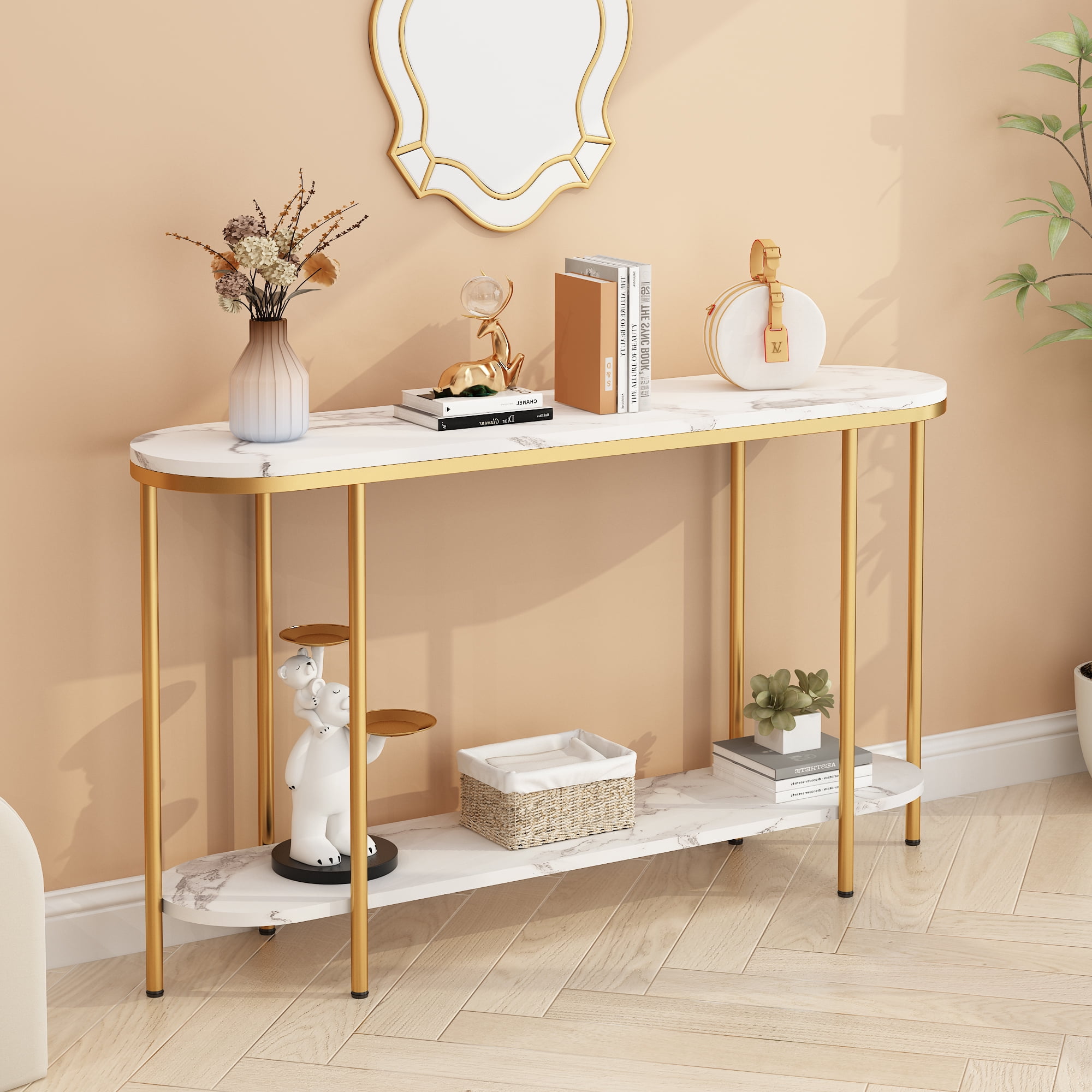 iRerts Console Table for Entryway, 2 Tier Narrow Entryway Table with