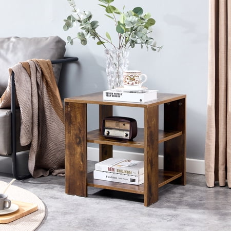 iRerts End Tables for Living Room, Rustic Brown 3 Tier Wood Nightstand, Side Table with Open Storage Shelf, Small Bedside Tables for Bedroom Nursery Living Room