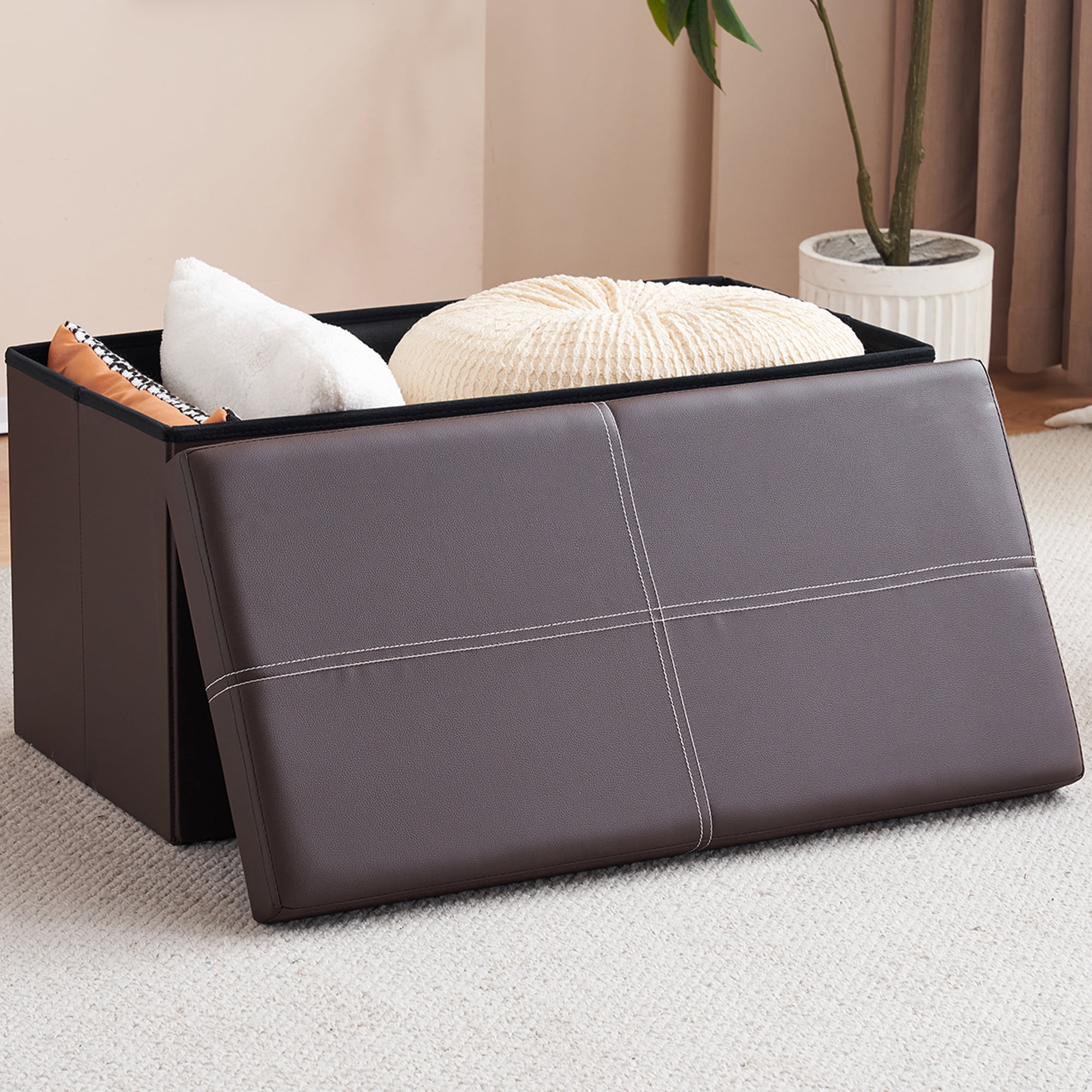 iRerts Folding Storage Ottoman Bench, 30 Inches Bedroom Bench with ...