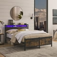 thumbnail image 1 of iRerts Full Bed Frame with LED Lights, Industrial Metal Full Platform Bed Frame with Headboard, Charging Station, Storage Shelves, Full Size Bed Frame No Box Spring Needed for Bedroom, Black, 1 of 9