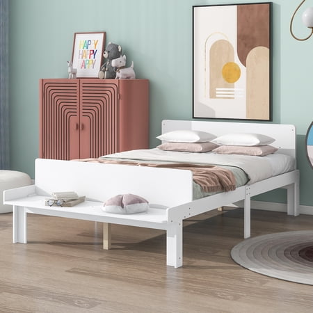 iRerts Full Platform Bed Frame with Headboard and Footboard Bench, Wood Full Bed Frame for Kids Teens Adults, Modern Bed Frame Full Size with Wood Salts Support, No Box Spring Needed, White