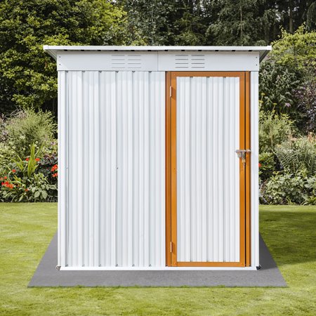 iRerts Garden Shed, 5FT x 3FT Outdoor Storage Shed Storage House, Metal Outdoor Shed Tool Shed with Lockable Door and Apex Roof, Outside Sheds for Backyard Garden Patio Lawn, White+Yellow