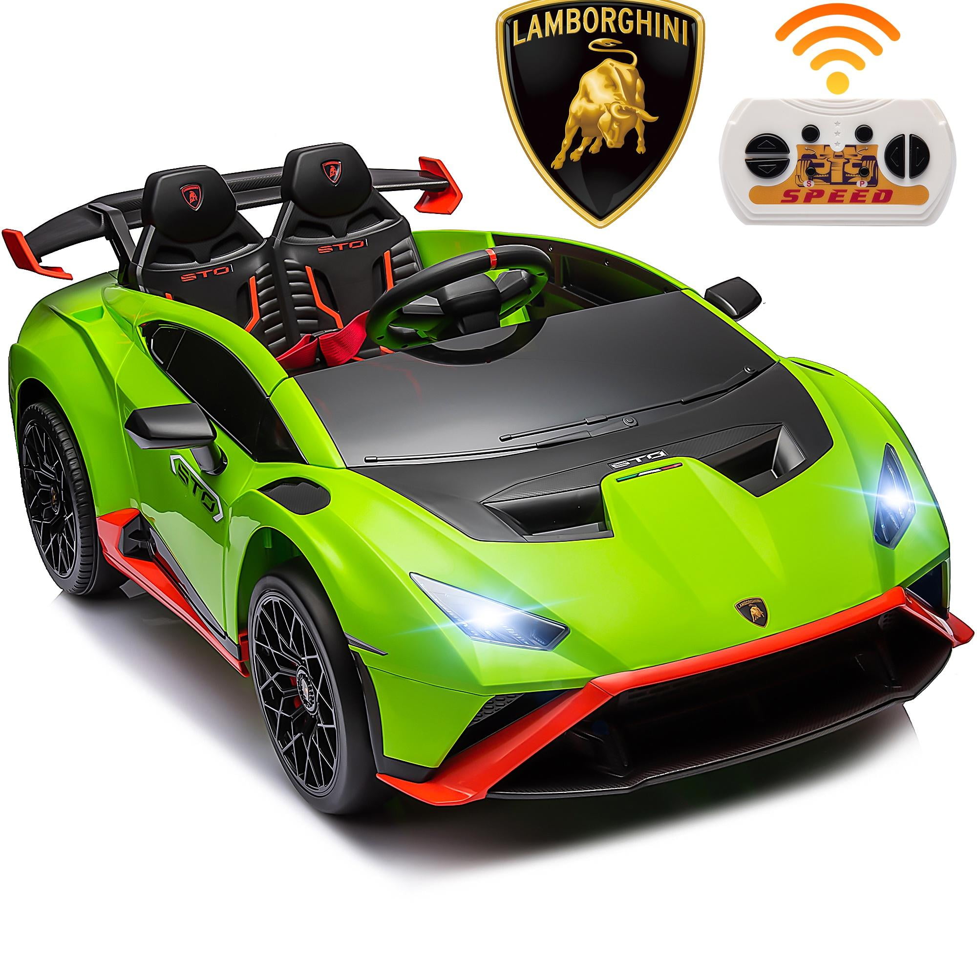 iRerts Green 24V Lamborghini Huracan Sto Powered Ride On Cars with Remote Control, Kids Ride on Trucks for Boys Girls Gifts, Ride on Toys with Bluetooth, USB Ports, Music, LED Lights, 360° Spin, Drift