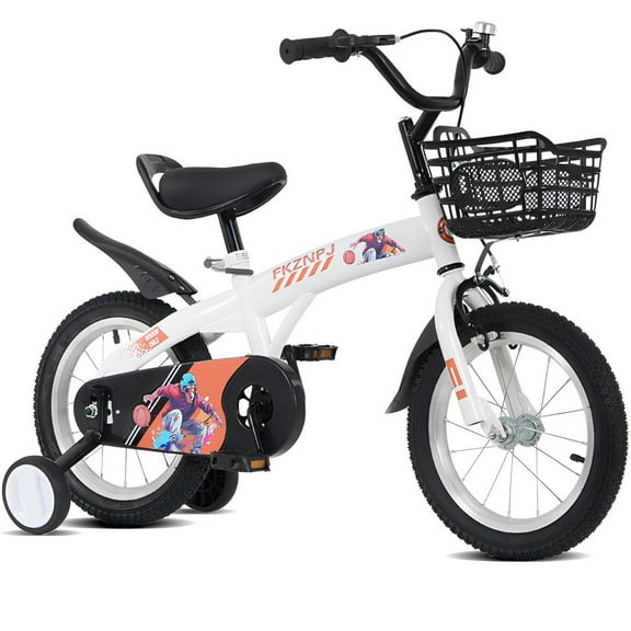 iRerts Kids Bike with Training Wheels, 18 Inch Kids Bicycle for Boys Girls Ages 5-10 Years Old, Girls Bicycles for Kids with Adjustable Seat, Fender and Varrier, White