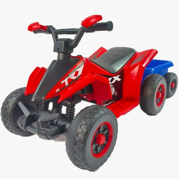 iRerts Kids Ride on ATV, 6V Ride on Toys with Trailer, Music, USB and LED Lights, Battery Powered Kids Electric Quad Car, Kids Ride on Cars for Toddlers Boys Girls Gifts, Red