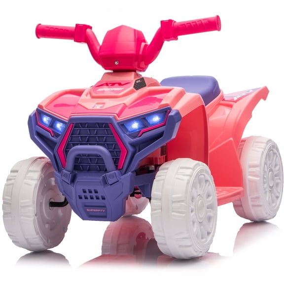 iRerts 6V Powered Ride on ATV, Toddlers Ride on Toys Kids ATV with LED Light, Kids 4 Wheeler Electric Cars for Kids Boys Girls Ages 3-5 Gifts, White+Pink