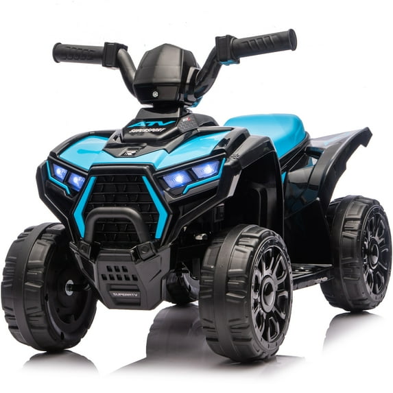 iRerts 6V Powered Ride on ATV, Toddlers Ride on Toys Kids ATV with LED Light, Kids 4 Wheeler Electric Cars for Kids Boys Girls Ages 3-5 Gifts, Black+Blue