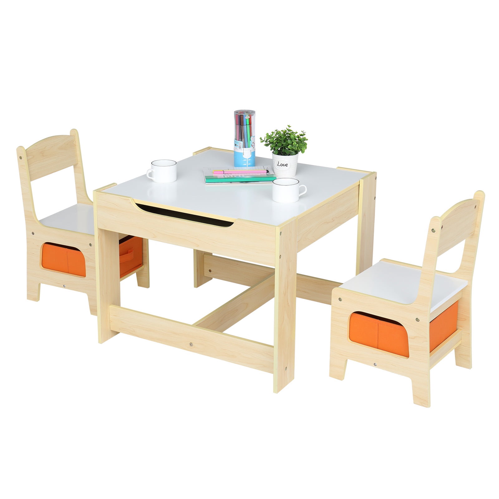 iRerts Kids Table and Chair Set, 3 in 1 Wooden Activity Table for ...