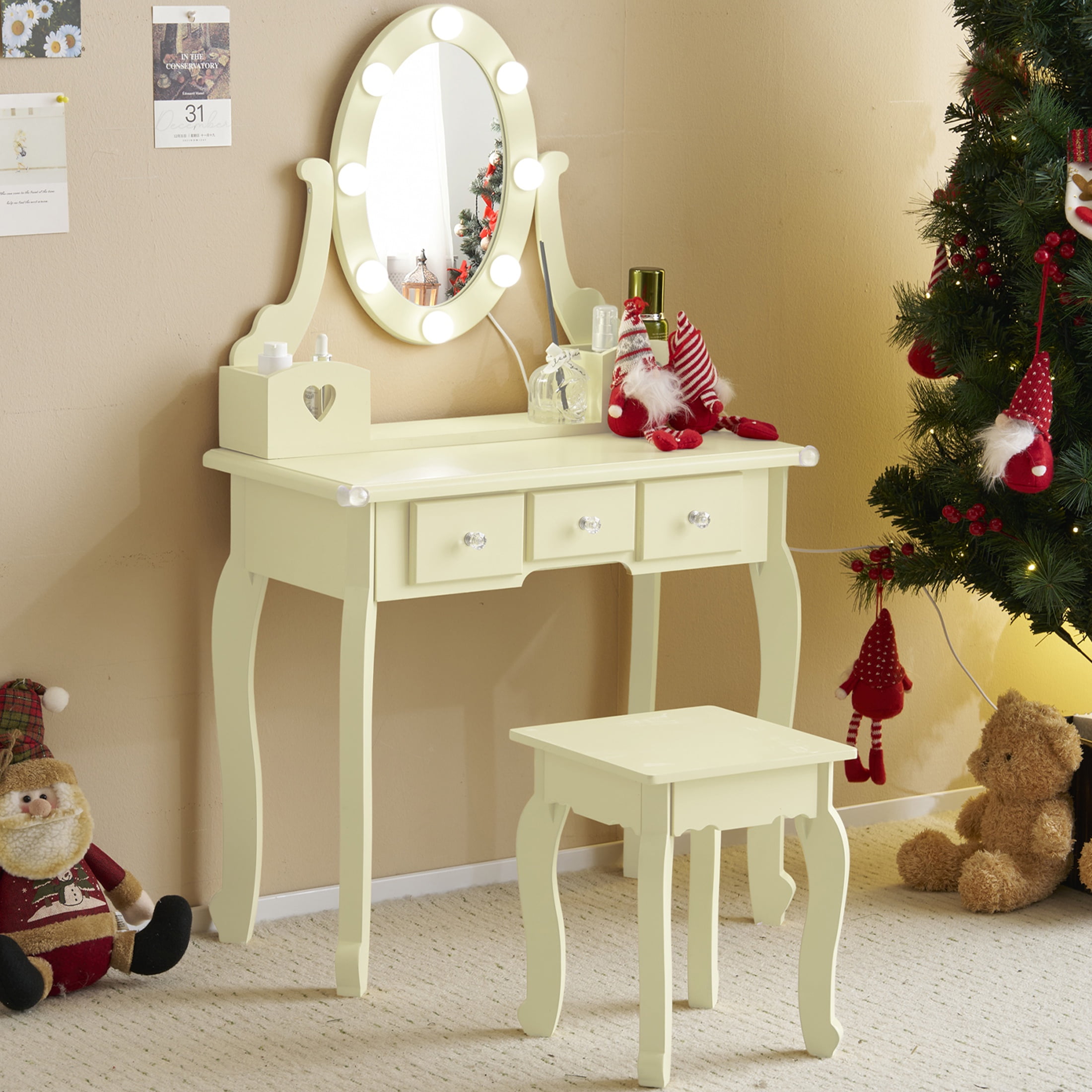 iRerts Kids Vanity Table and Chair Set, Princess Girls Makeup Vanity