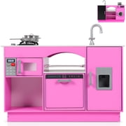 iRerts Kitchen Toys for Boys Girls Kids, Wooden Kids Kitchen Playset Kids Play Kitchen Toy Set with Kitchen Accessories, Real Sounds, Pretend Toy Kitchen Set for Toddlers Birthday Gifts, Pink
