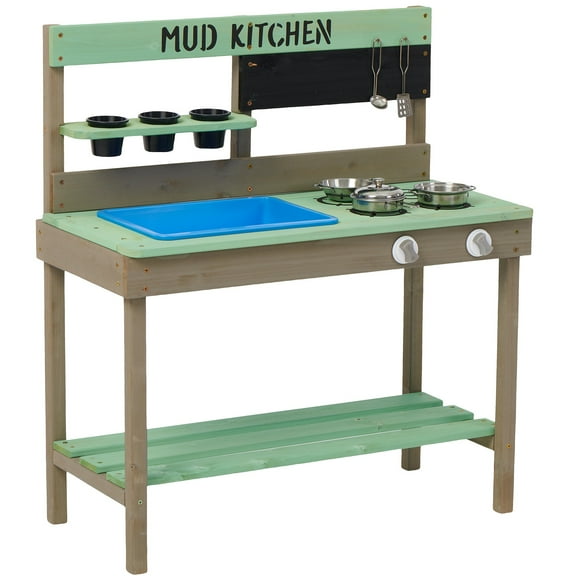 iRerts Kitchen Toys for Boys Girls Kids, Wooden Outdoor Mud Kitchen Kids Kitchen Playset Kids Play Kitchen Toy Set with Water Pan, Cooking Toys, Pretend Toy Kitchen Set for Kids Birthday Gifts