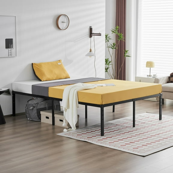 iRerts Metal Full Bed Frame, Heavy Duty Full Platform Bed Frame with Steel Slat Support, Full Size Bed Frame for Bedroom Guest Room Dormitory, No Box Spring Needed, Under-Bed Storage, Black