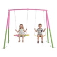 thumbnail image 1 of iRerts Swing Sets for Backyard, 2 Seat Outdoor Swing Set with Saucer Swing and Belt Swing Seats, Heavy-Duty A-Frame Metal Stand for Kids, 330 lbs Weight Capacity, Pink, 1 of 7
