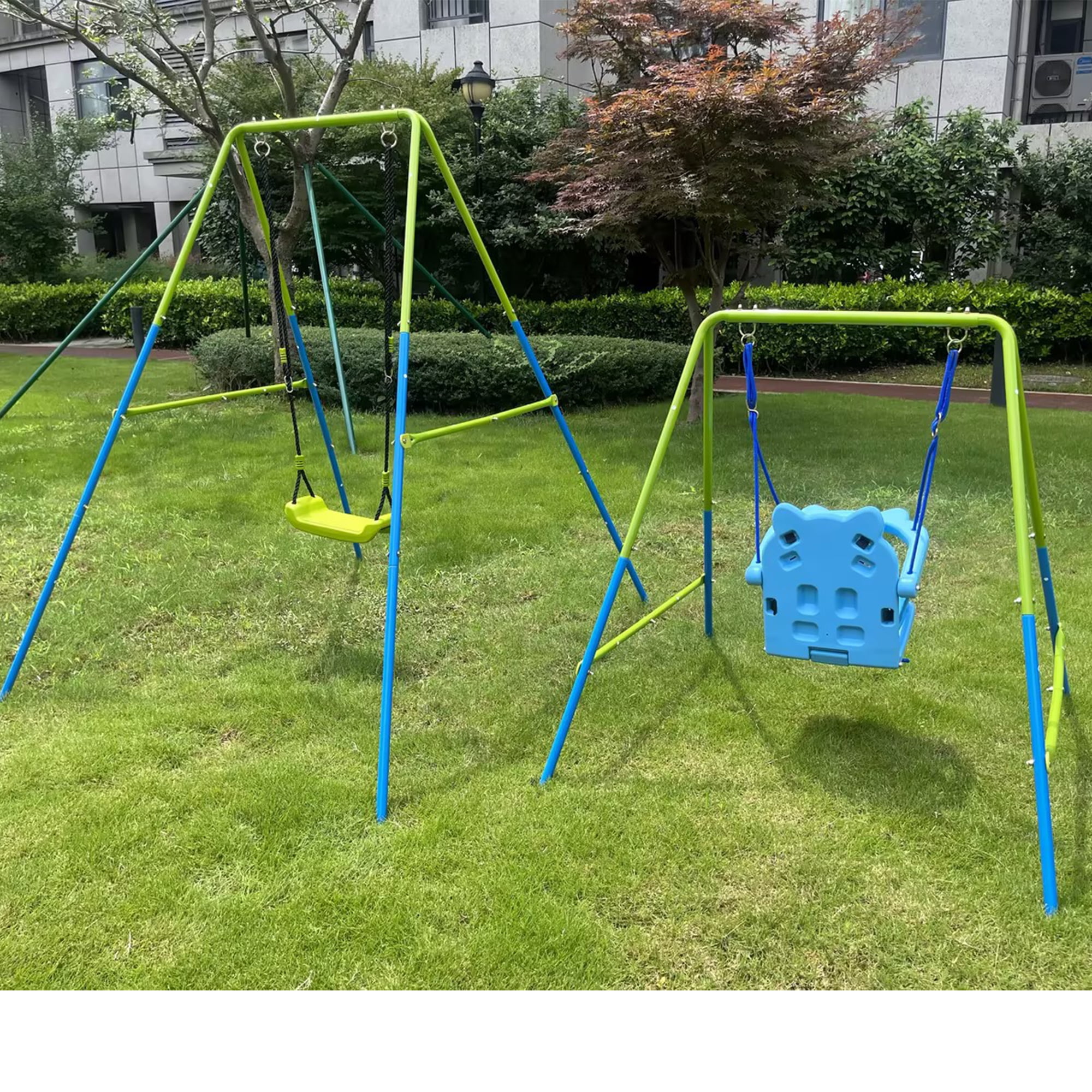 iRerts Outdoor Swing Sets for Kids Boys Girls, 2 in 1 Metal Kids