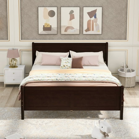 iRerts Platform Bed Frame Full, Wood Full Platform Bed Frame with Headboard and Footboard, Modern Full Size Bed Frame with Wooden Slat Support, Full Bed Frame No Box Spring Needed, Espresso