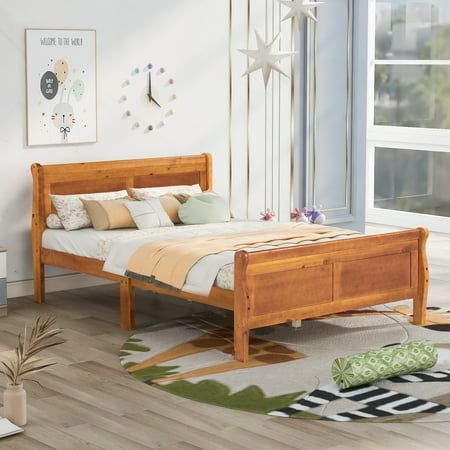 iRerts Platform Bed Frame Full, Wood Full Platform Bed Frame with Headboard and Footboard, Modern Full Size Bed Frame with Wooden Slat Support, Full Bed Frame No Box Spring Needed, Oak