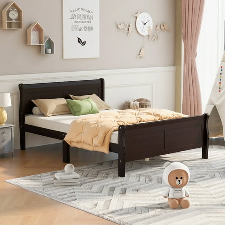 iRerts Platform Bed Frame Queen, Wood Queen Platform Bed Frame with Headboard and Footboard, Modern Queen Size Bed Frame with Wooden Slat Support, Queen Bed Frame No Box Spring Needed, Espresso