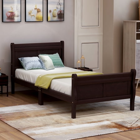 iRerts Platform Bed Frame Twin, Wood Twin Platform Bed Frame with Headboard and Footboard, Modern Twin Size Bed Frame with Wooden Slat Support, Twin Bed Frame No Box Spring Needed, Espresso