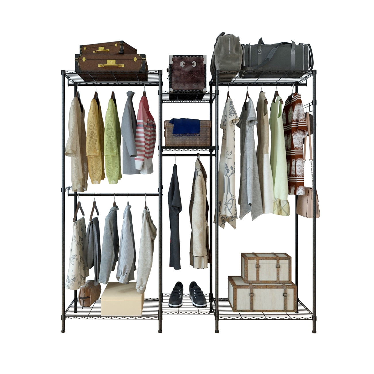 Portable Shirt Racking iRerts Portable Clothes Rack with Shelves, Garment Rack Heavy Duty ...