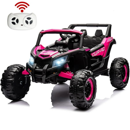iRerts Powered Ride on Toy UTV, 24V Ride on Cars with Remote Control, Larger Seat Kids Electric Cars with Bluetooth, Music, Spring Suspension, LED Lights, 4 Wheeler for Boys Girls Gifts, Pink