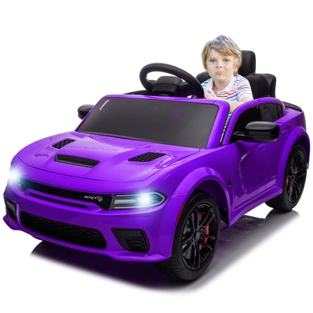iRerts Purple 12v Kids Electric Cars, Licensed Dodge Charger Kids Ride on Cars with Remote Control, Battery Powered Ride on Toys with Bluetooth, Music, USB, MP3, 4 Wheel Suspension