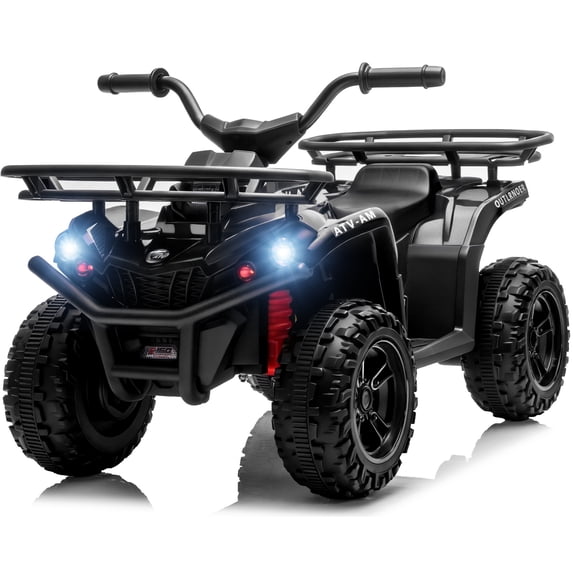iRerts 24V Ride on ATV, Kids 4 Wheeler Ride on Car Toy with Bluetooth, Music, LED Lights, Storage Racks, Crash Bars, Ages 3-5, Black