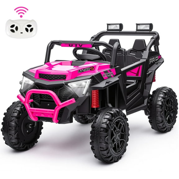 iRerts 24V Powered Ride on Toys, Electric Ride on UTV with Remote Control, Four-Wheel Suspension, LED Lights, Bluetooth Music, Ride on Cars Vehicle for Kids Ages 3-6, Pink