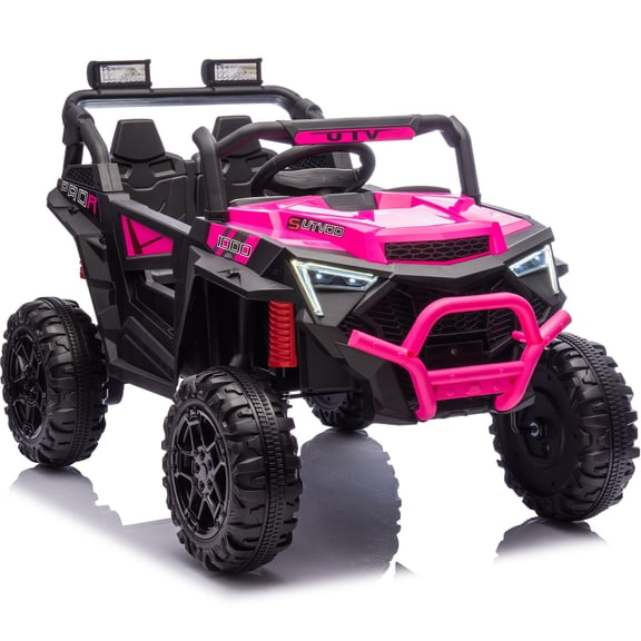 24V Powered Ride on Toys, Ucades Electric Ride on UTV with Remote Control, Four-Wheel Suspension, LED Lights, Bluetooth Music, Ride on Cars Vehicle for Kids Ages 3-6, Pink