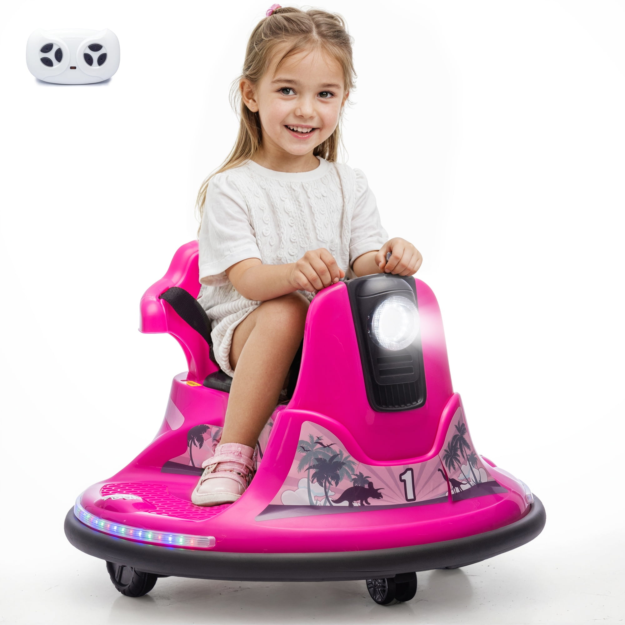 12V Pink Kids Electric Bumper Car with LED Lights