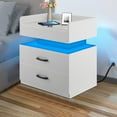 thumbnail image 1 of iRerts Side Table with Charging Station, Wood Nightstand with Drawers and LED Lights, Bedside Table with Plug Outlets, 2 USB Ports, Modern End Side Table for Bedroom Living Room Office, White, 1 of 10